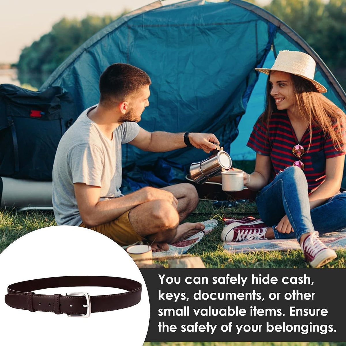 Money Belt Covert Anti-Theft Zippered PU Adjustable | Travel Security Belt for Travel, Driving, Hiking, Shopping, Commuting, Outdoor Activities, Vacation, Festivals, Camping