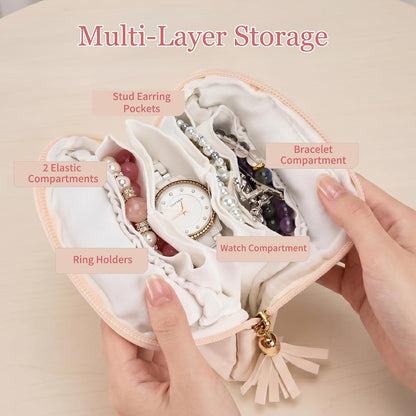 Travel Jewelry Organizer PU Leather Travel Jewelry Case Small Zipper Pouch for for Bracelet Rings Earring (Cream White)