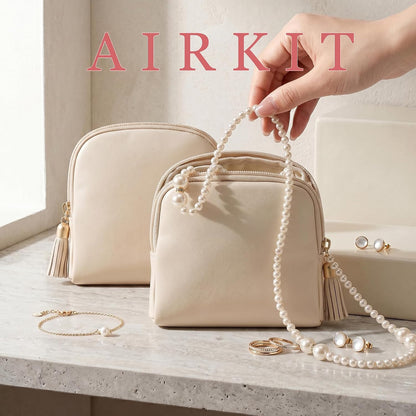 Travel Jewelry Organizer PU Leather Travel Jewelry Case Small Zipper Pouch for for Bracelet Rings Earring (Cream White)