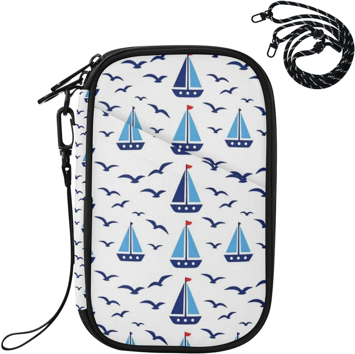 Multi-Slot Travel Document Organizer 21×14×3 CM | Water Resistant Oxford Sturdy Shape Detachable Strap for Adults Outdoor Sailboat Navy