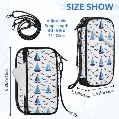 Multi-Slot Travel Document Organizer 21×14×3 CM | Water Resistant Oxford Sturdy Shape Detachable Strap for Adults Outdoor Sailboat Navy