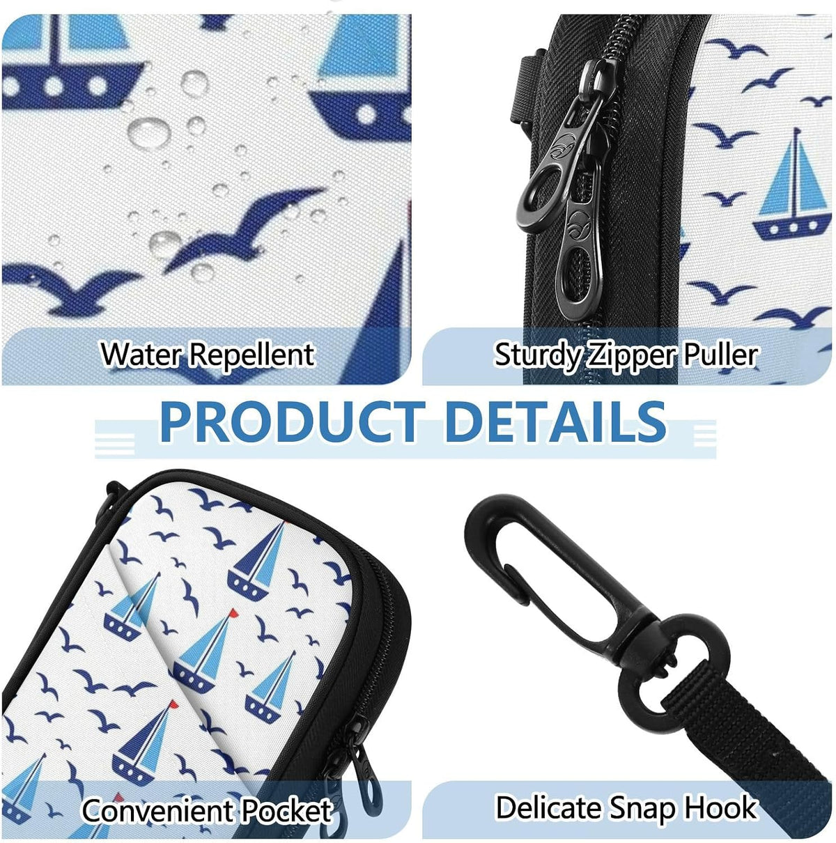 Multi-Slot Travel Document Organizer 21×14×3 CM | Water Resistant Oxford Sturdy Shape Detachable Strap for Adults Outdoor Sailboat Navy