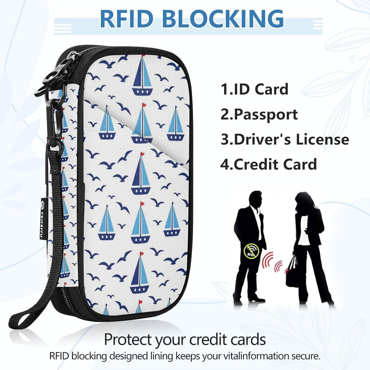 Multi-Slot Travel Document Organizer 21×14×3 CM | Water Resistant Oxford Sturdy Shape Detachable Strap for Adults Outdoor Sailboat Navy
