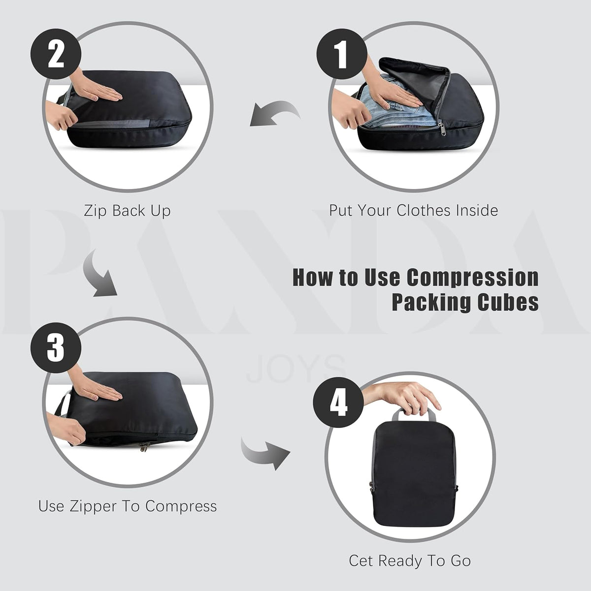 4 Set Compression Packing Cubes Travel - Travel Accessories Expandable Packing Organizers for Carry On - Essentials Luggage Bags - Black