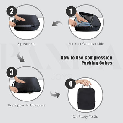 4 Set Compression Packing Cubes Travel - Travel Accessories Expandable Packing Organizers for Carry On - Essentials Luggage Bags - Black