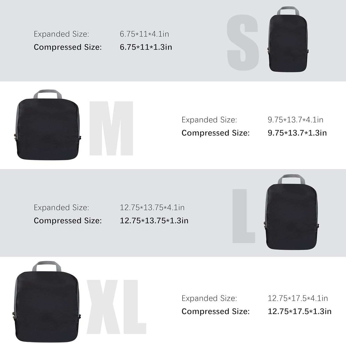 4 Set Compression Packing Cubes Travel - Travel Accessories Expandable Packing Organizers for Carry On - Essentials Luggage Bags - Black