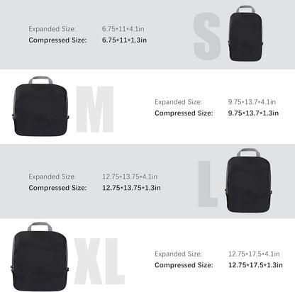 4 Set Compression Packing Cubes Travel - Travel Accessories Expandable Packing Organizers for Carry On - Essentials Luggage Bags - Black