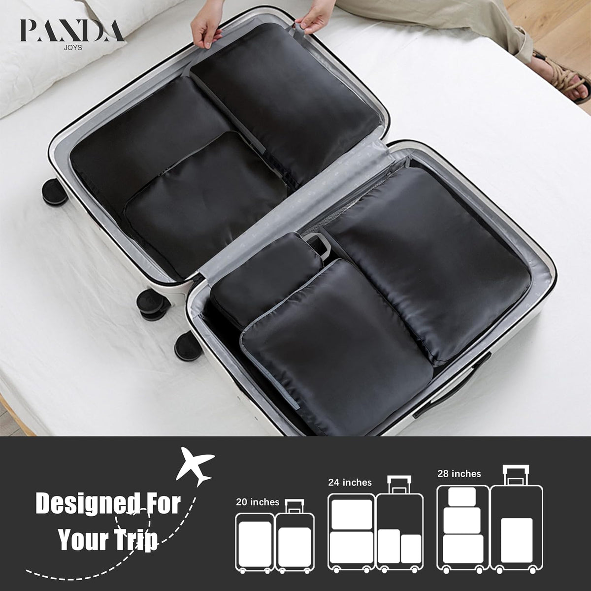 4 Set Compression Packing Cubes Travel - Travel Accessories Expandable Packing Organizers for Carry On - Essentials Luggage Bags - Black