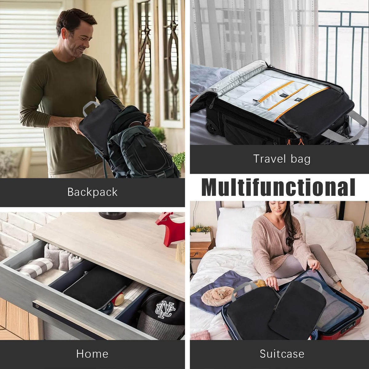 4 Set Compression Packing Cubes Travel - Travel Accessories Expandable Packing Organizers for Carry On - Essentials Luggage Bags - Black