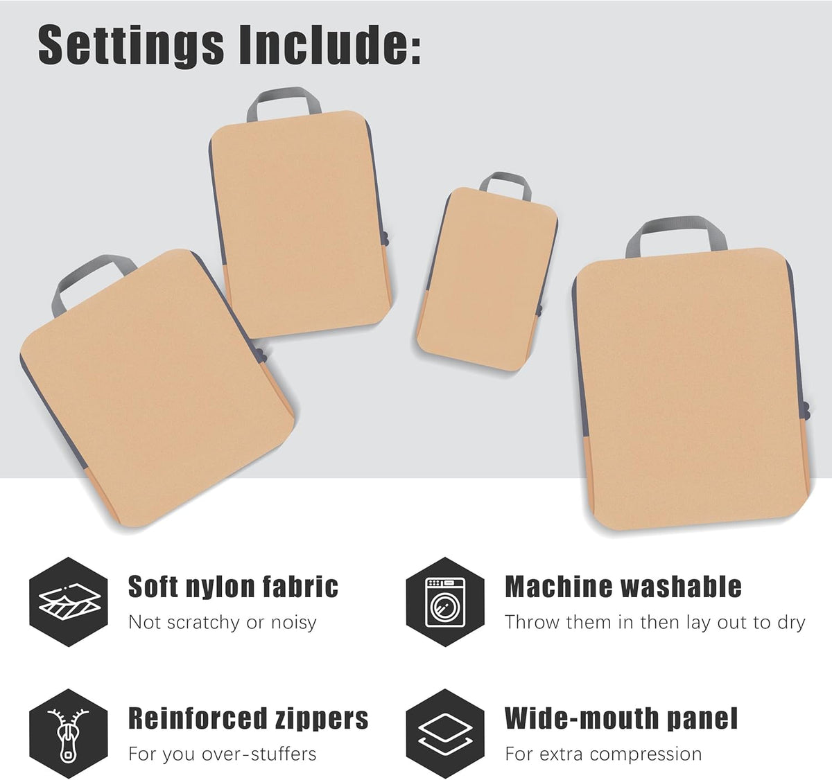4 Set Compression Packing Cubes Travel - Travel Accessories Expandable Packing Organizers for Carry On - Essentials Luggage Bags - Black