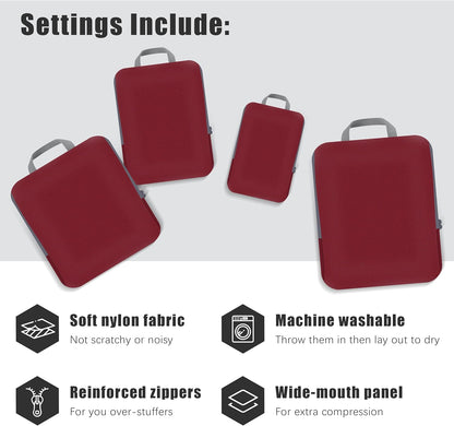4 Set Compression Packing Cubes Travel - Travel Accessories Expandable Packing Organizers for Carry On - Essentials Luggage Bags - Black