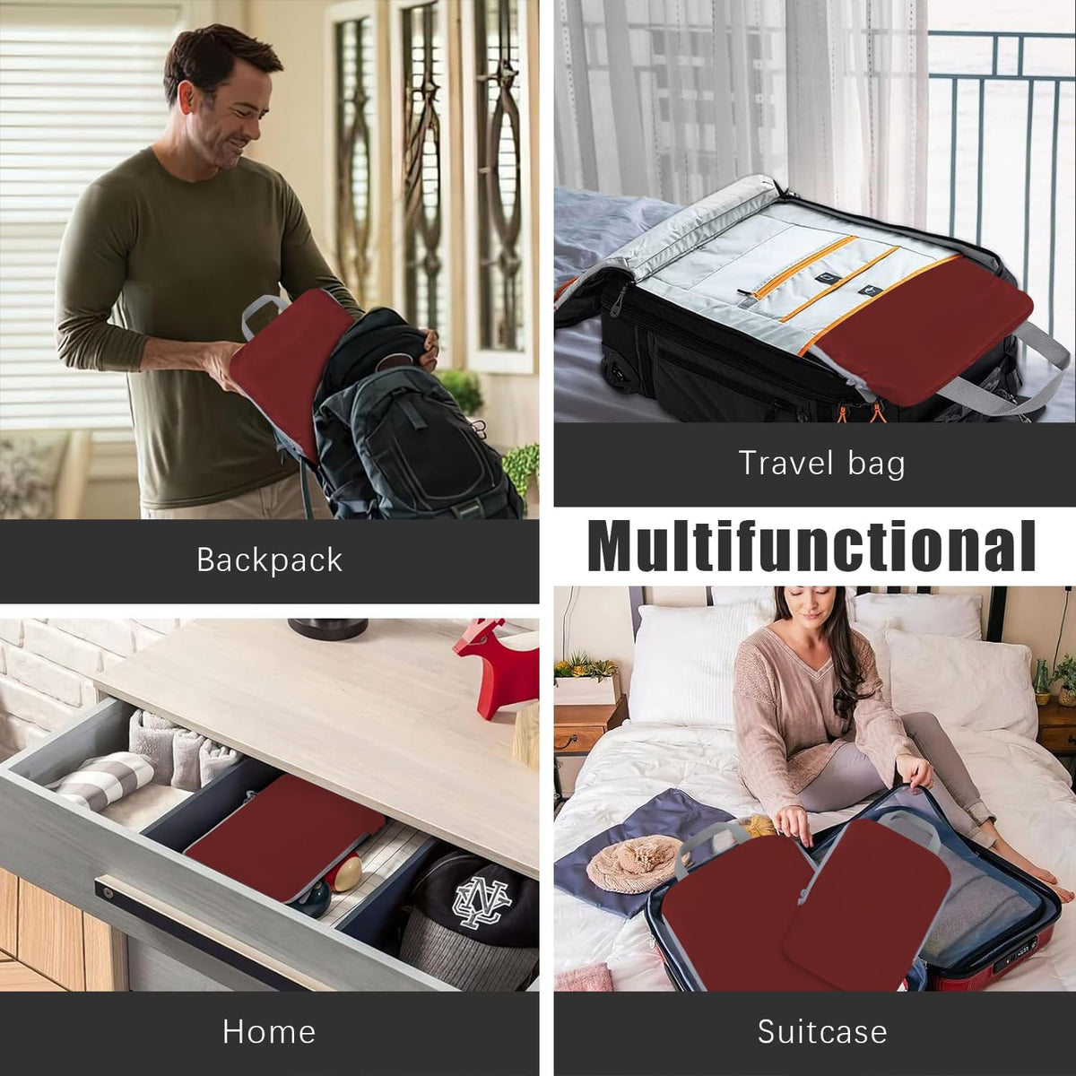 4 Set Compression Packing Cubes Travel - Travel Accessories Expandable Packing Organizers for Carry On - Essentials Luggage Bags - Black