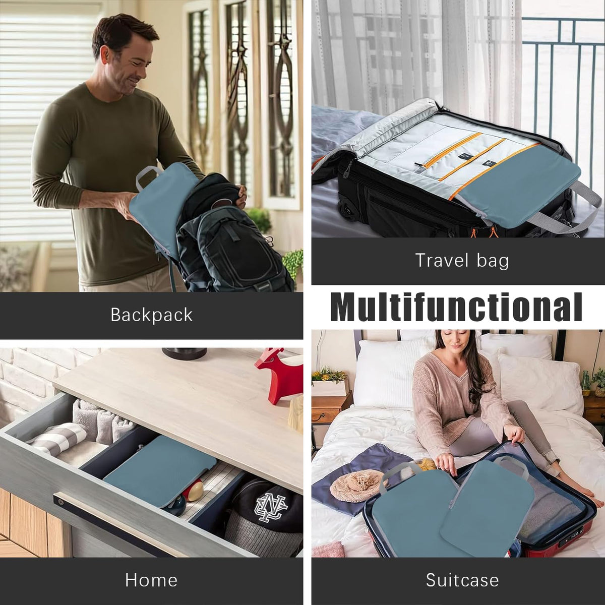 4 Set Compression Packing Cubes Travel - Travel Accessories Expandable Packing Organizers for Carry On - Essentials Luggage Bags - Black