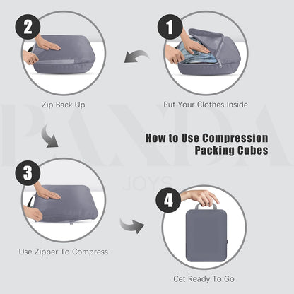 4 Set Compression Packing Cubes Travel - Travel Accessories Expandable Packing Organizers for Carry On - Essentials Luggage Bags - Black