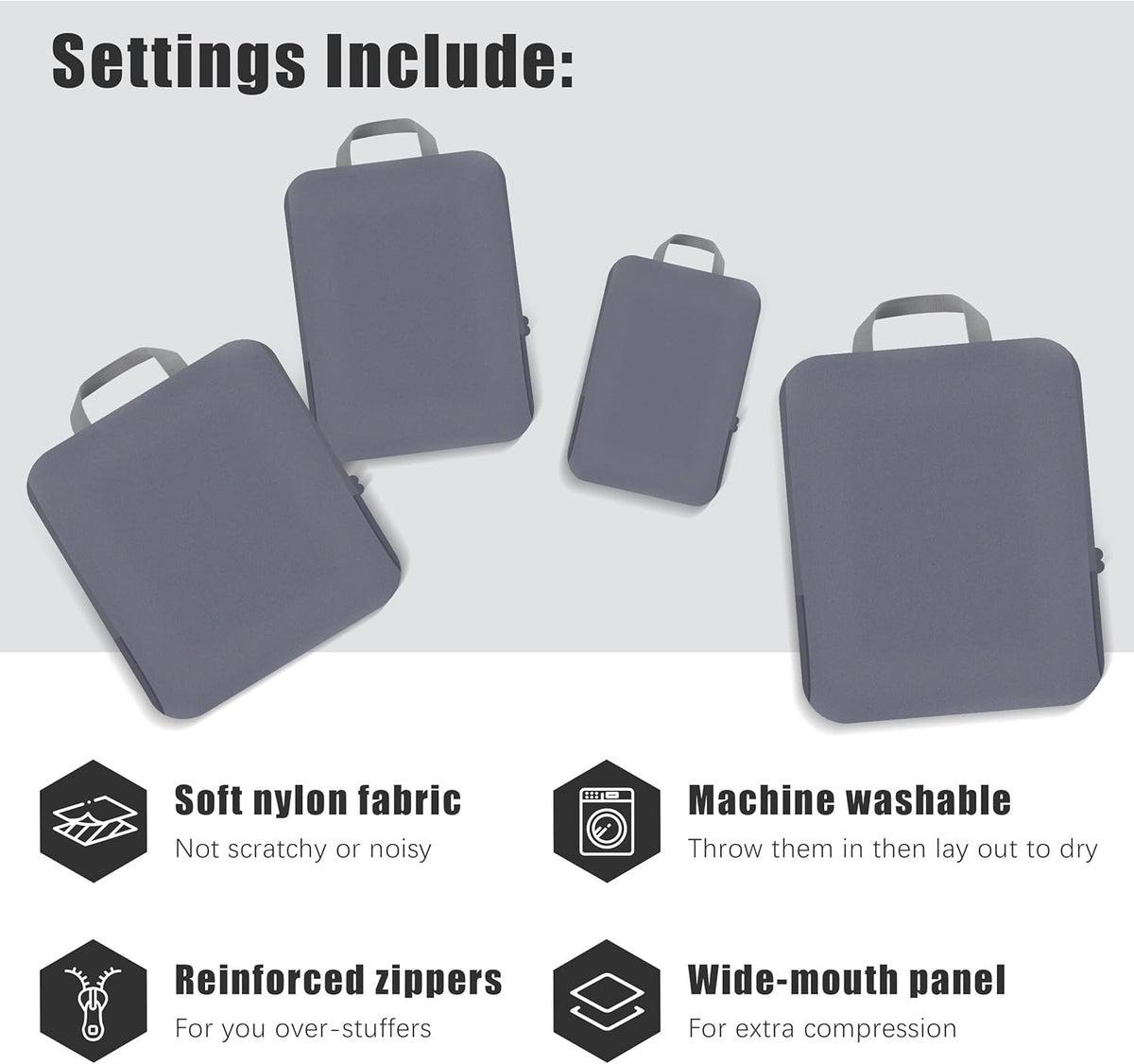 4 Set Compression Packing Cubes Travel - Travel Accessories Expandable Packing Organizers for Carry On - Essentials Luggage Bags - Black