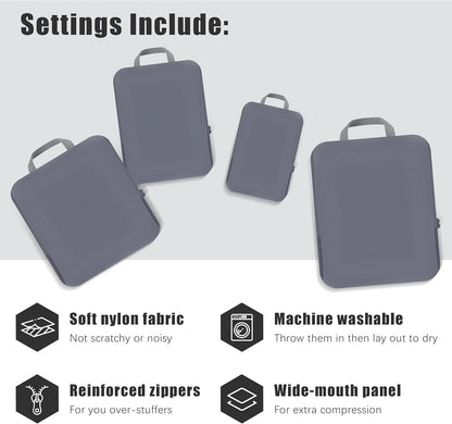 4 Set Compression Packing Cubes Travel - Travel Accessories Expandable Packing Organizers for Carry On - Essentials Luggage Bags - Black