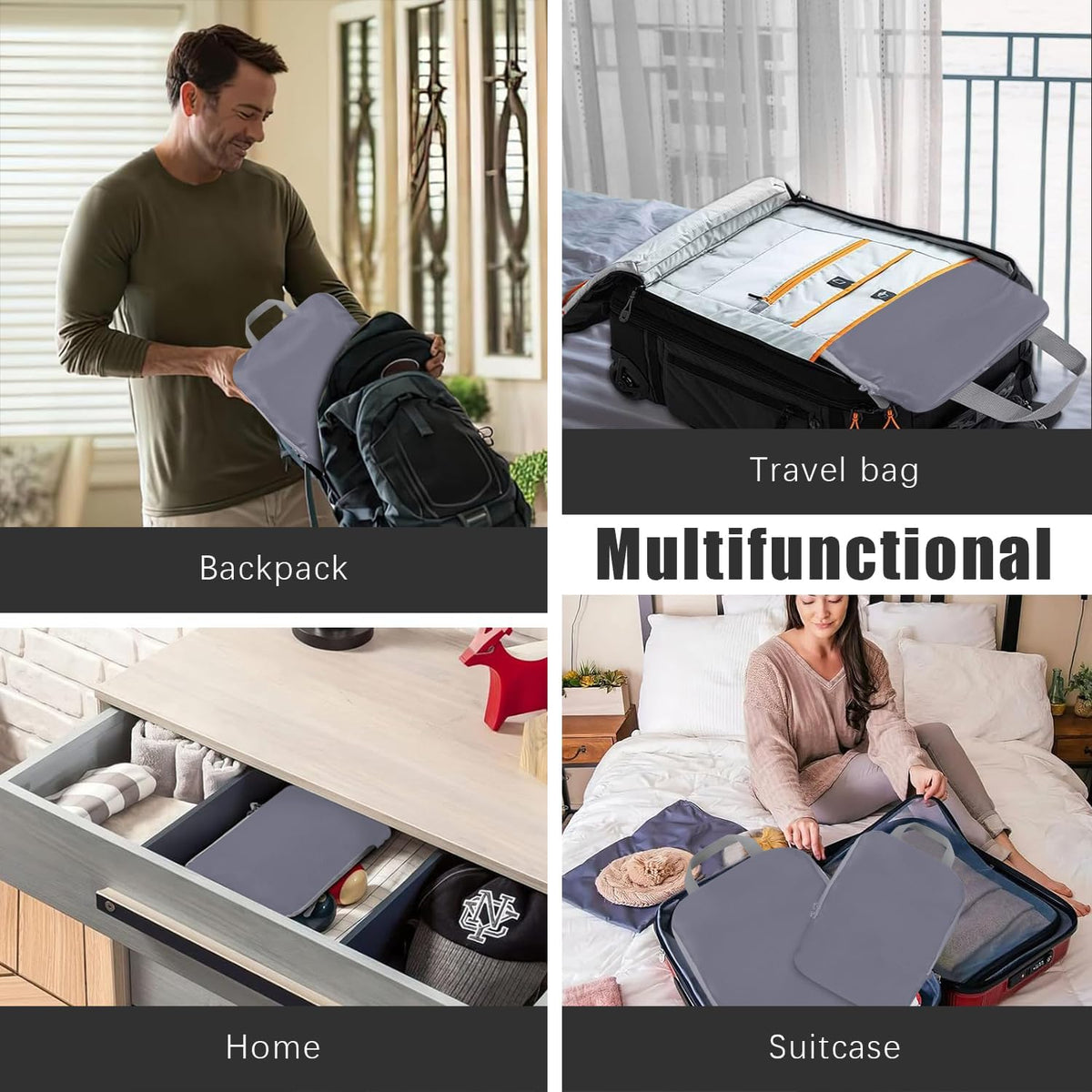 4 Set Compression Packing Cubes Travel - Travel Accessories Expandable Packing Organizers for Carry On - Essentials Luggage Bags - Black