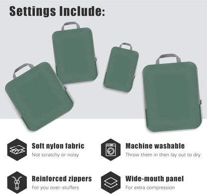 4 Set Compression Packing Cubes Travel - Travel Accessories Expandable Packing Organizers for Carry On - Essentials Luggage Bags - Black