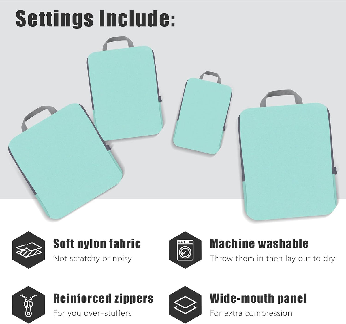 4 Set Compression Packing Cubes Travel - Travel Accessories Expandable Packing Organizers for Carry On - Essentials Luggage Bags - Black