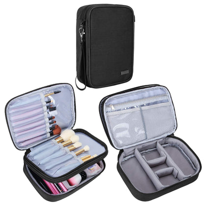 Travel Makeup Brush Case(up to 8.8"), Professional Makeup Train Organizer Bag with Handle Strap for Makeup Brushes and Makeup Essentials-Medium, Black(No Accessories Included)