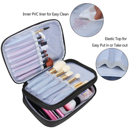 Travel Makeup Brush Case(up to 8.8"), Professional Makeup Train Organizer Bag with Handle Strap for Makeup Brushes and Makeup Essentials-Medium, Black(No Accessories Included)