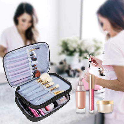 Travel Makeup Brush Case(up to 8.8"), Professional Makeup Train Organizer Bag with Handle Strap for Makeup Brushes and Makeup Essentials-Medium, Black(No Accessories Included)
