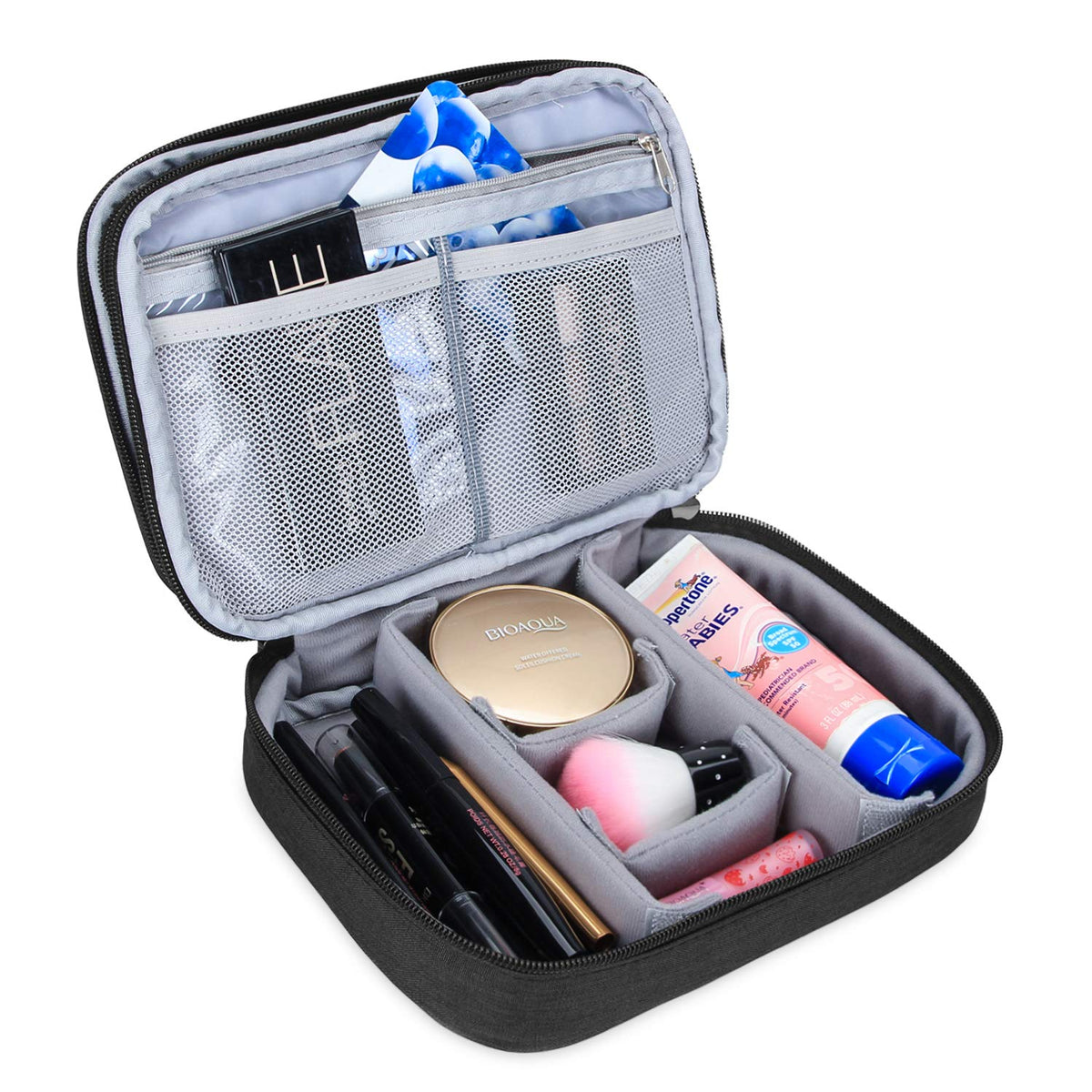 Travel Makeup Brush Case(up to 8.8"), Professional Makeup Train Organizer Bag with Handle Strap for Makeup Brushes and Makeup Essentials-Medium, Black(No Accessories Included)