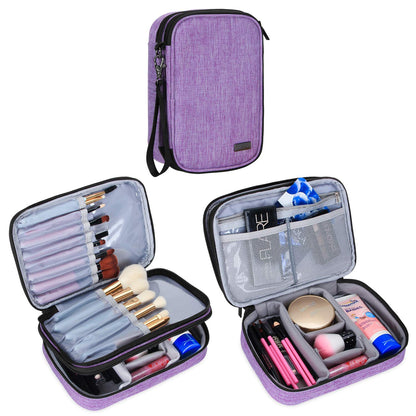 Travel Makeup Brush Case(up to 8.8"), Professional Makeup Train Organizer Bag with Handle Strap for Makeup Brushes and Makeup Essentials-Medium, Black(No Accessories Included)