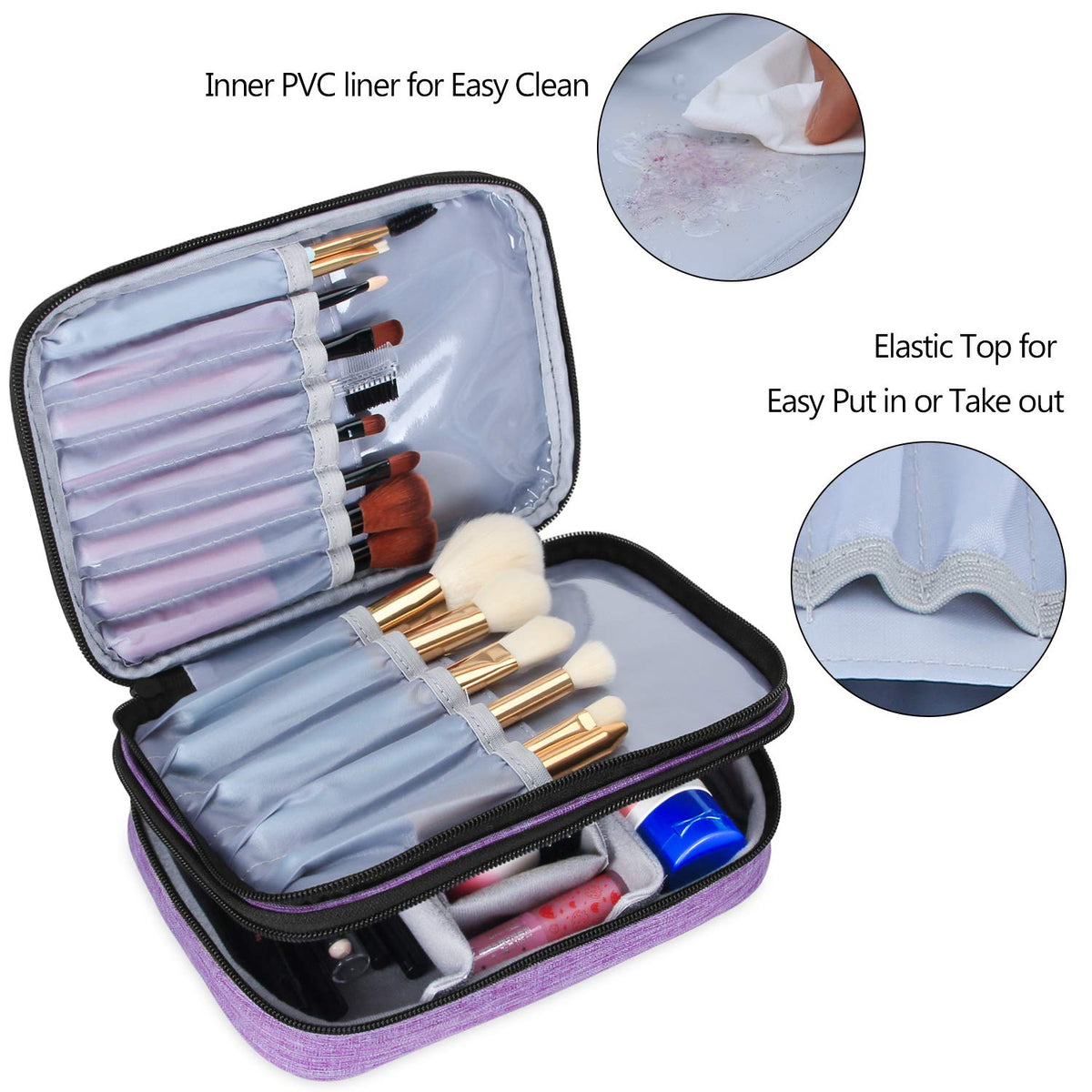 Travel Makeup Brush Case(up to 8.8"), Professional Makeup Train Organizer Bag with Handle Strap for Makeup Brushes and Makeup Essentials-Medium, Black(No Accessories Included)