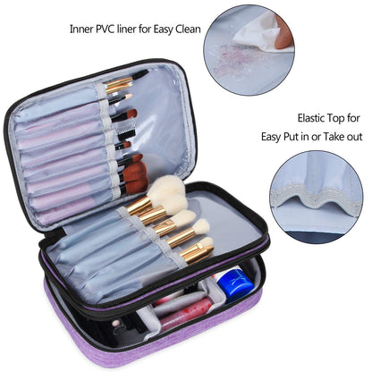 Travel Makeup Brush Case(up to 8.8"), Professional Makeup Train Organizer Bag with Handle Strap for Makeup Brushes and Makeup Essentials-Medium, Black(No Accessories Included)