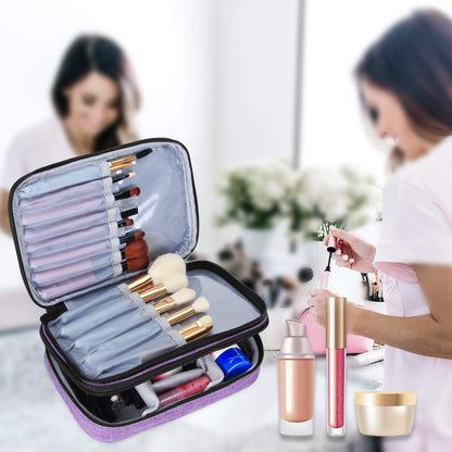 Travel Makeup Brush Case(up to 8.8"), Professional Makeup Train Organizer Bag with Handle Strap for Makeup Brushes and Makeup Essentials-Medium, Black(No Accessories Included)