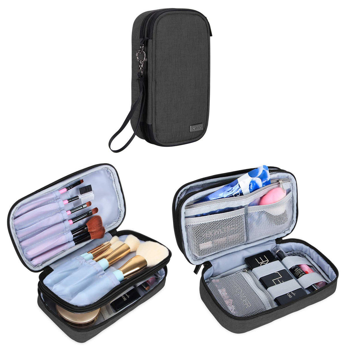 Travel Makeup Brush Case(up to 8.8"), Professional Makeup Train Organizer Bag with Handle Strap for Makeup Brushes and Makeup Essentials-Medium, Black(No Accessories Included)