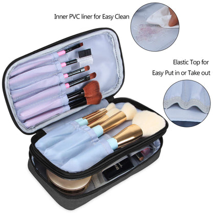 Travel Makeup Brush Case(up to 8.8"), Professional Makeup Train Organizer Bag with Handle Strap for Makeup Brushes and Makeup Essentials-Medium, Black(No Accessories Included)
