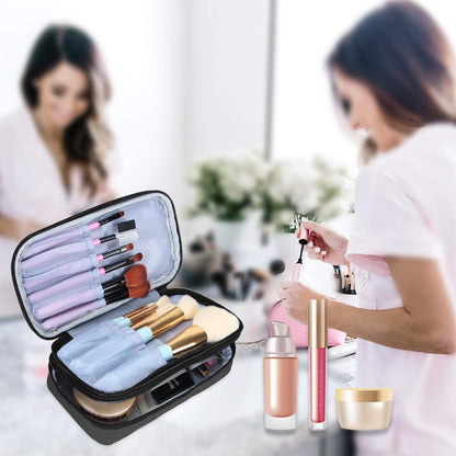 Travel Makeup Brush Case(up to 8.8"), Professional Makeup Train Organizer Bag with Handle Strap for Makeup Brushes and Makeup Essentials-Medium, Black(No Accessories Included)