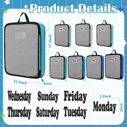 7 Pcs Packing Cubes for Travel Days of Week Compression Packing Cube with Labels Organizers Luggage Storage Bag(Blue,Large)