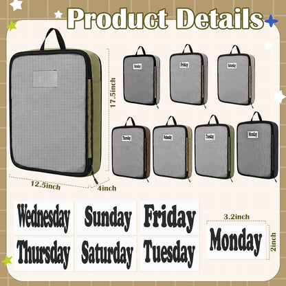 7 Pcs Packing Cubes for Travel Days of Week Compression Packing Cube with Labels Organizers Luggage Storage Bag(Blue,Large)