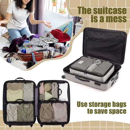 7 Pcs Packing Cubes for Travel Days of Week Compression Packing Cube with Labels Organizers Luggage Storage Bag(Blue,Large)
