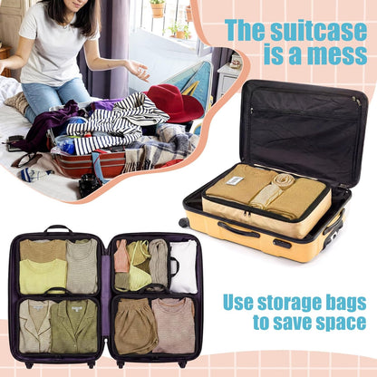 7 Pcs Packing Cubes for Travel Days of Week Compression Packing Cube with Labels Organizers Luggage Storage Bag(Blue,Large)