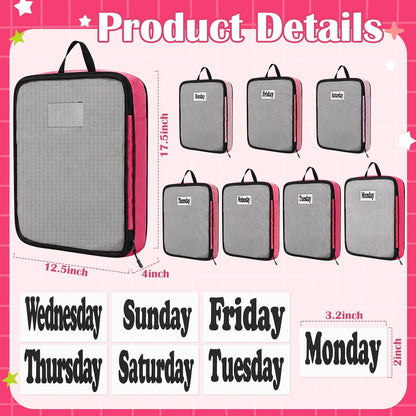 7 Pcs Packing Cubes for Travel Days of Week Compression Packing Cube with Labels Organizers Luggage Storage Bag(Blue,Large)