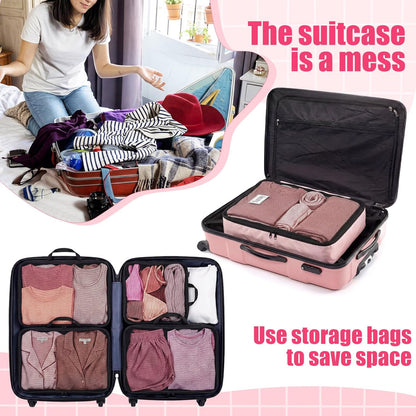 7 Pcs Packing Cubes for Travel Days of Week Compression Packing Cube with Labels Organizers Luggage Storage Bag(Blue,Large)