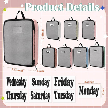 7 Pcs Packing Cubes for Travel Days of Week Compression Packing Cube with Labels Organizers Luggage Storage Bag(Blue,Large)