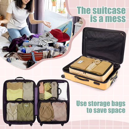 7 Pcs Packing Cubes for Travel Days of Week Compression Packing Cube with Labels Organizers Luggage Storage Bag(Blue,Large)