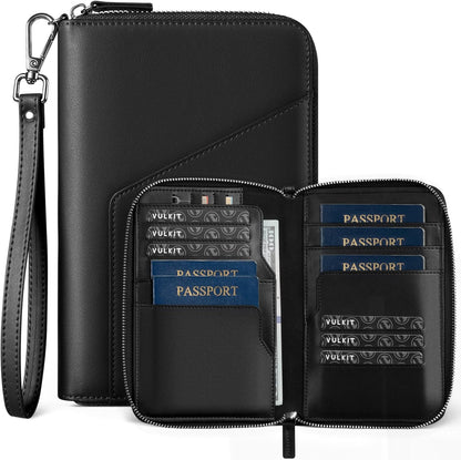 Family Passport Holder for 4 Passports, RFID Blocking Travel Wallet | 6 Card Slots, 2 SIM Pockets, Secure Zipper Closure, Holds 4 Passports, Family Travel Essential