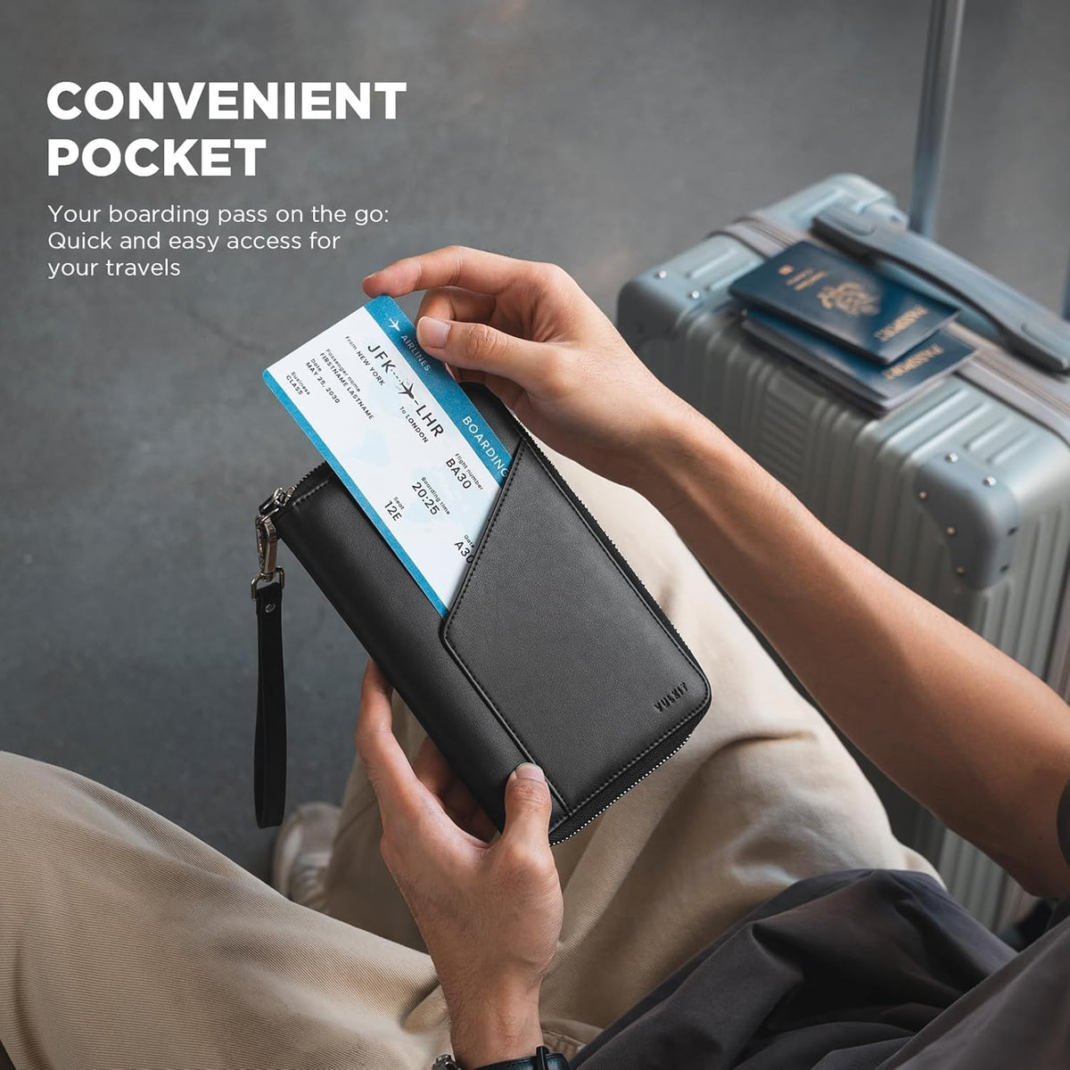 Family Passport Holder for 4 Passports, RFID Blocking Travel Wallet | 6 Card Slots, 2 SIM Pockets, Secure Zipper Closure, Holds 4 Passports, Family Travel Essential