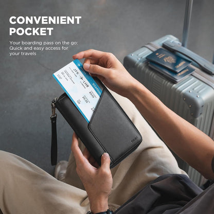 Family Passport Holder for 4 Passports, RFID Blocking Travel Wallet | 6 Card Slots, 2 SIM Pockets, Secure Zipper Closure, Holds 4 Passports, Family Travel Essential