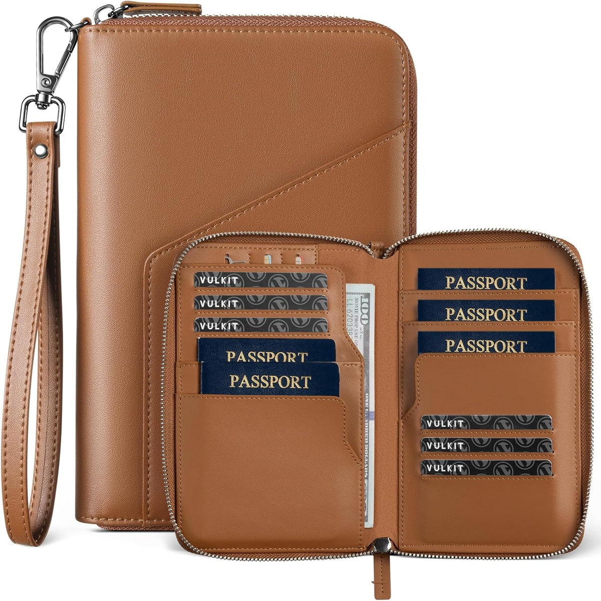 Family Passport Holder for 4 Passports, RFID Blocking Travel Wallet | 6 Card Slots, 2 SIM Pockets, Secure Zipper Closure, Holds 4 Passports, Family Travel Essential