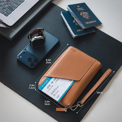 Family Passport Holder for 4 Passports, RFID Blocking Travel Wallet | 6 Card Slots, 2 SIM Pockets, Secure Zipper Closure, Holds 4 Passports, Family Travel Essential