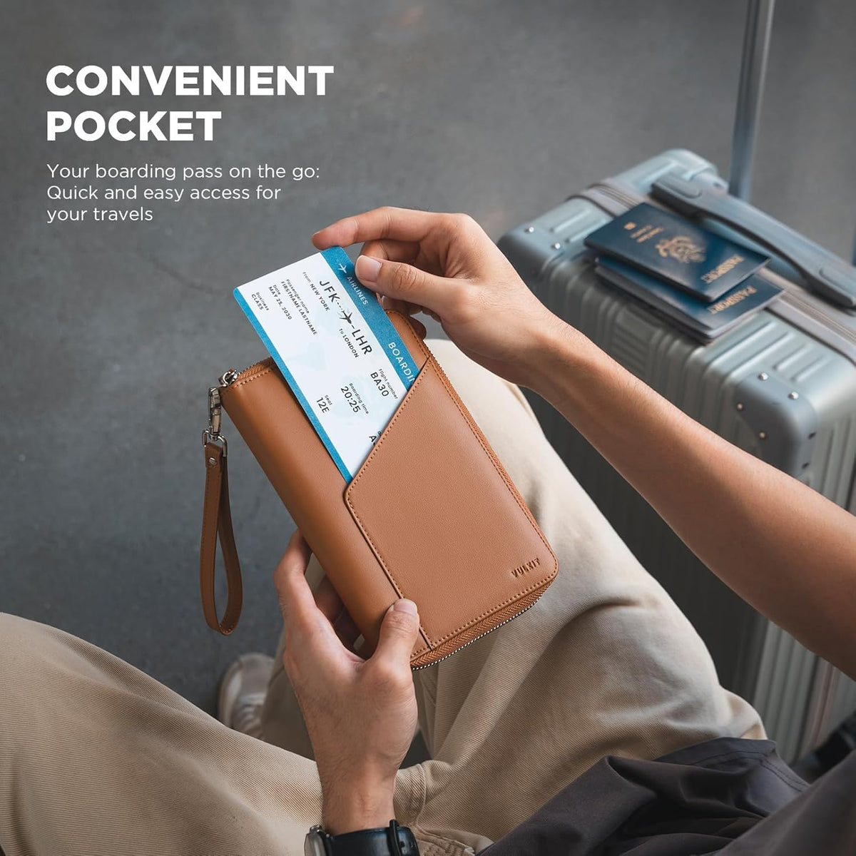 Family Passport Holder for 4 Passports, RFID Blocking Travel Wallet | 6 Card Slots, 2 SIM Pockets, Secure Zipper Closure, Holds 4 Passports, Family Travel Essential
