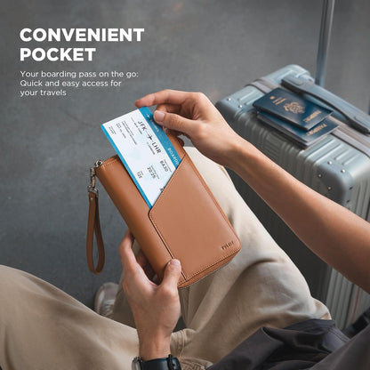 Family Passport Holder for 4 Passports, RFID Blocking Travel Wallet | 6 Card Slots, 2 SIM Pockets, Secure Zipper Closure, Holds 4 Passports, Family Travel Essential