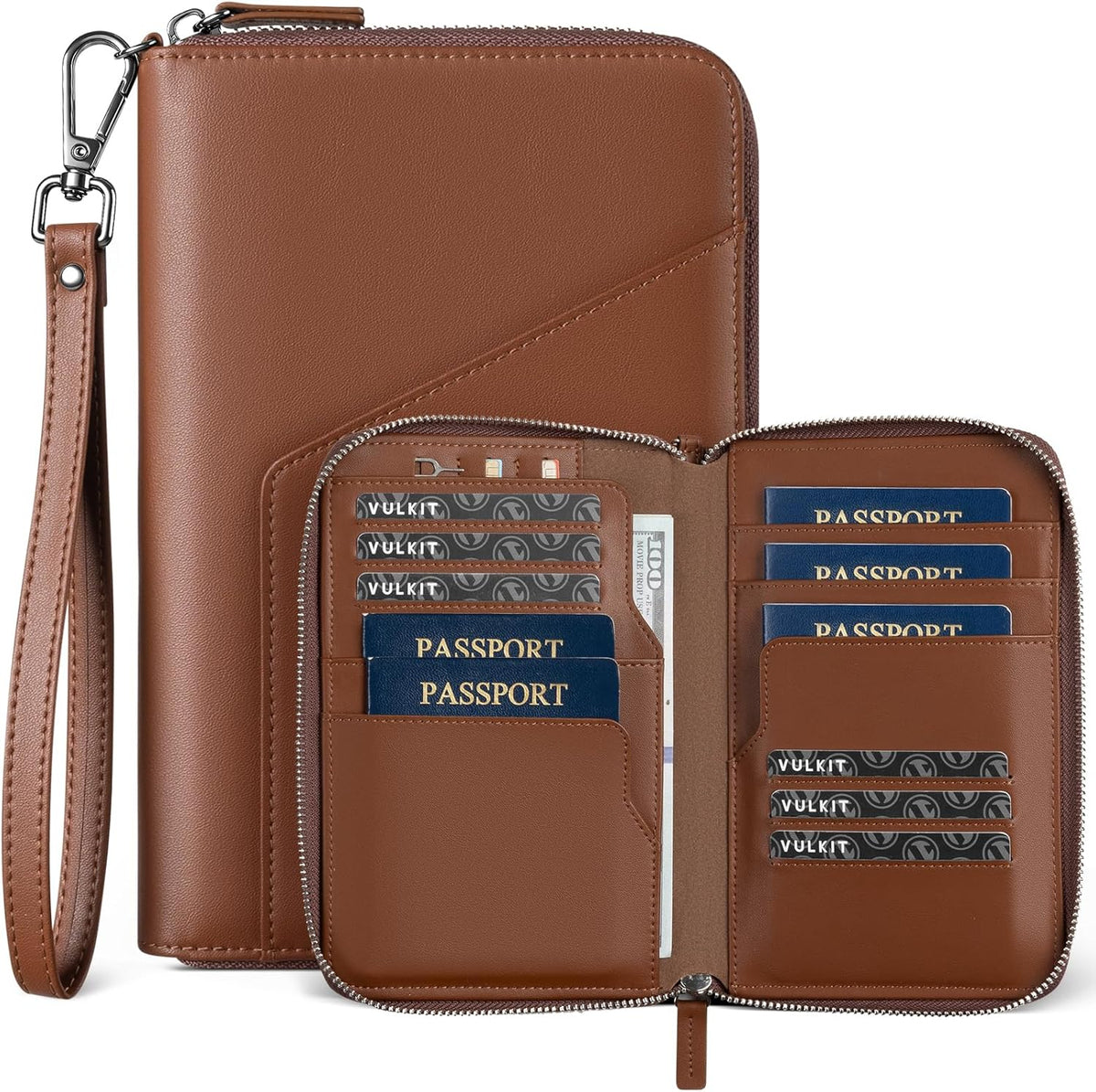Family Passport Holder for 4 Passports, RFID Blocking Travel Wallet | 6 Card Slots, 2 SIM Pockets, Secure Zipper Closure, Holds 4 Passports, Family Travel Essential